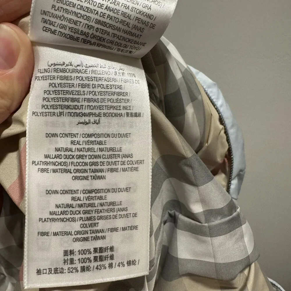 Burberry Snowsuit Down Filled Quilted Puffer Blue Nova Check Baby sz 12 month